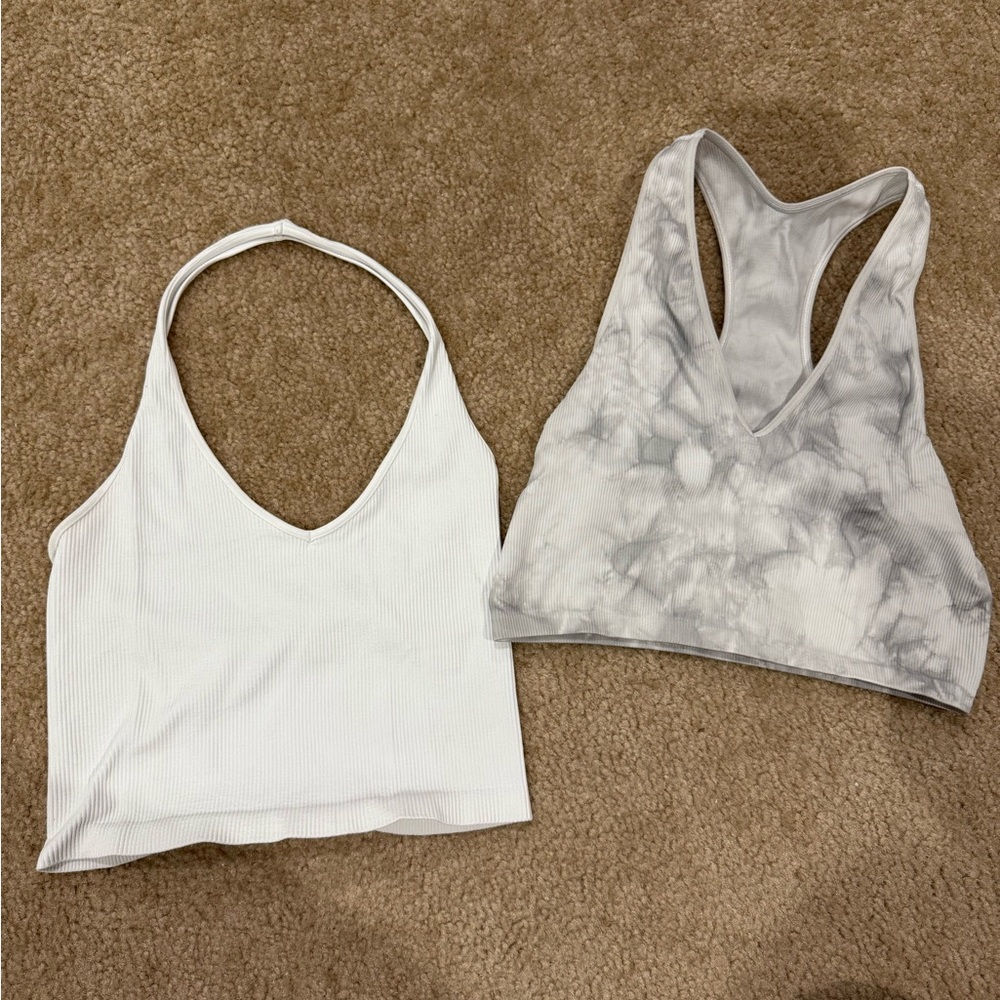 Full Tilt White and Gray Crop Tank Tops Fitted Cut Out